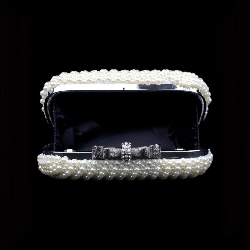 Mini Faux Pearl Evening Bag Beaded Embroidery Clutch Purse for Cocktail Party