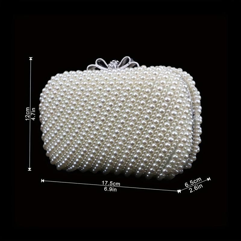 Mini Faux Pearl Evening Bag Beaded Embroidery Clutch Purse for Cocktail Party