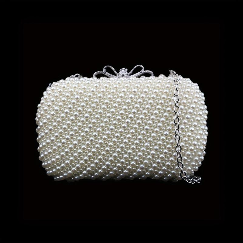 Mini Faux Pearl Evening Bag Beaded Embroidery Clutch Purse for Cocktail Party