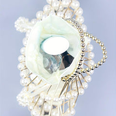 Pearl Hollow Beaded Handle Fan Shape Handbag Elegant Clutch Purse