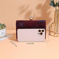 Glitter Evening Clutch Bag Ruched Chain Party Bag
