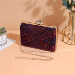 Glitter Evening Clutch Bag Ruched Chain Party Bag
