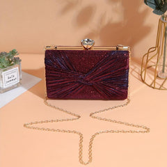 Glitter Evening Clutch Bag Ruched Chain Party Bag