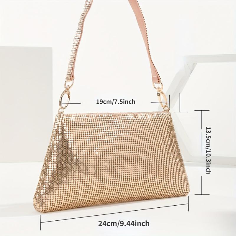 Sequin Glitter Zipper Handbag Elegent Textured Fabric Sparkly Purse