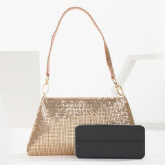 Sequin Glitter Zipper Handbag Elegent Textured Fabric Sparkly Purse