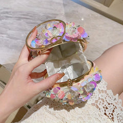 Sequin Floral Clutch Bag Round Evening Purse Wedding Party Prom