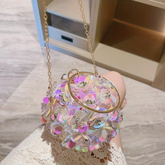 Sequin Floral Clutch Bag Round Evening Purse Wedding Party Prom