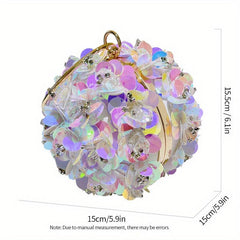 Sequin Floral Clutch Bag Round Evening Purse Wedding Party Prom
