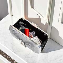 Rhinestone Glitter Kiss Lock Chain Clutch Evening Bag