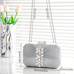 Rhinestone Glitter Kiss Lock Chain Clutch Evening Bag