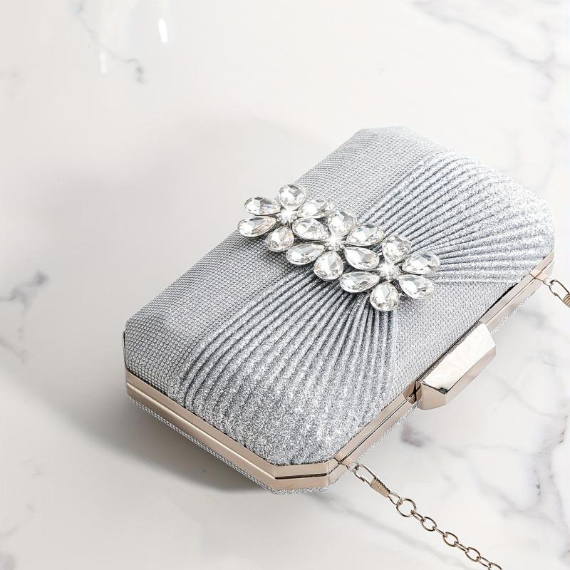 Rhinestone Glitter Kiss Lock Chain Clutch Evening Bag