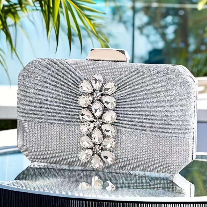 Rhinestone Glitter Kiss Lock Chain Clutch Evening Bag