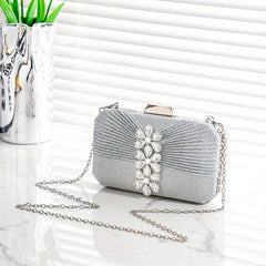 Rhinestone Glitter Kiss Lock Chain Clutch Evening Bag