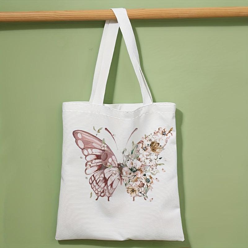 Butterfly Flower Print Shoulder Bag Lightweight Shopper Bag