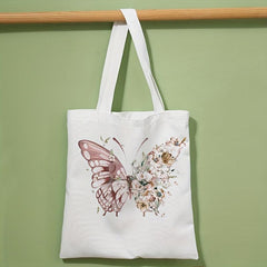 Butterfly Flower Print Shoulder Bag Lightweight Shopper Bag