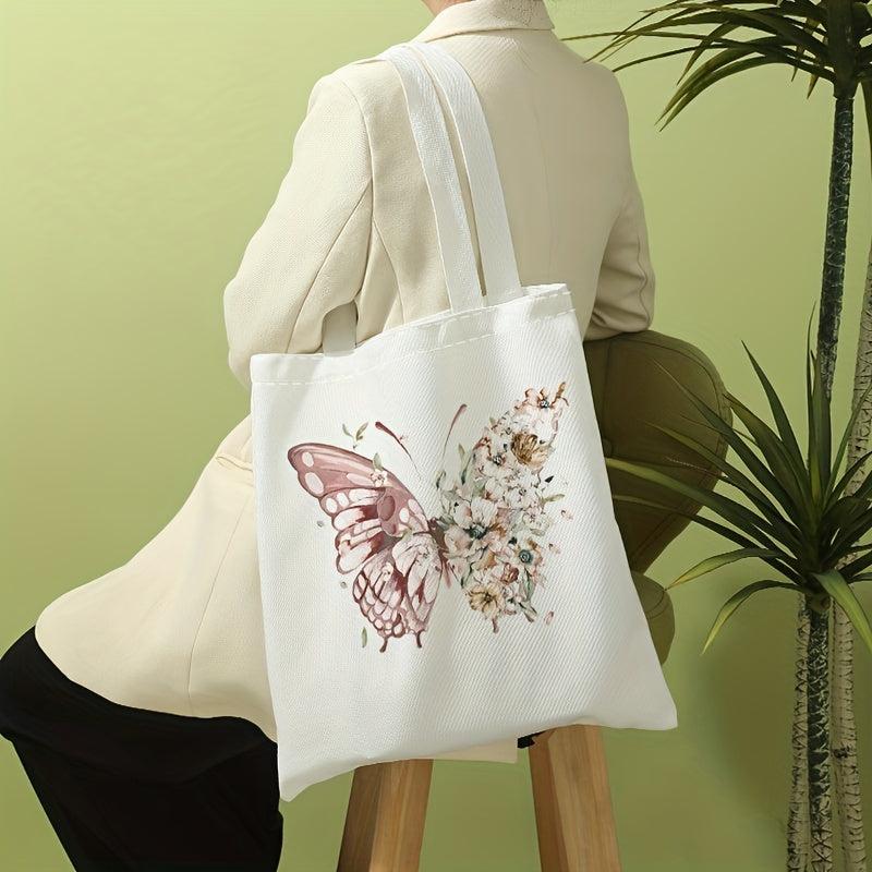 Butterfly Flower Print Shoulder Bag Lightweight Shopper Bag