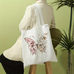 Butterfly Flower Print Shoulder Bag Lightweight Shopper Bag