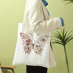 Butterfly Flower Print Shoulder Bag Lightweight Shopper Bag
