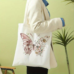 Butterfly Flower Print Shoulder Bag Lightweight Shopper Bag