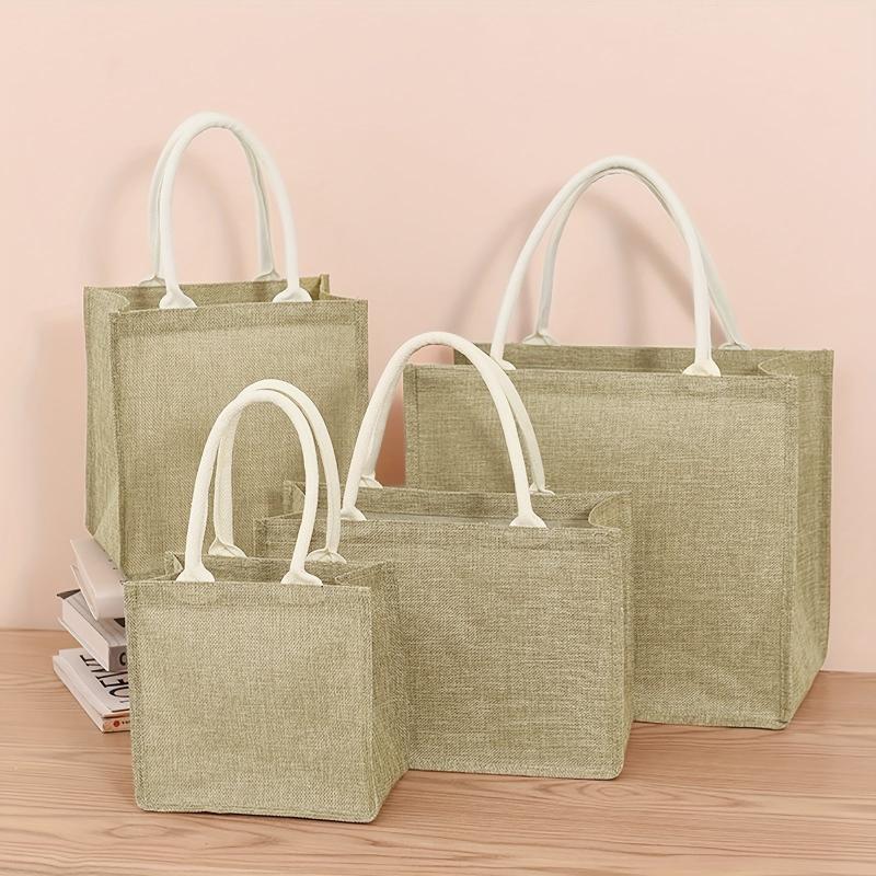 Eco Friendly Burlap Tote Bag Reusable Linen Grocery Shopping Bag Lightweight