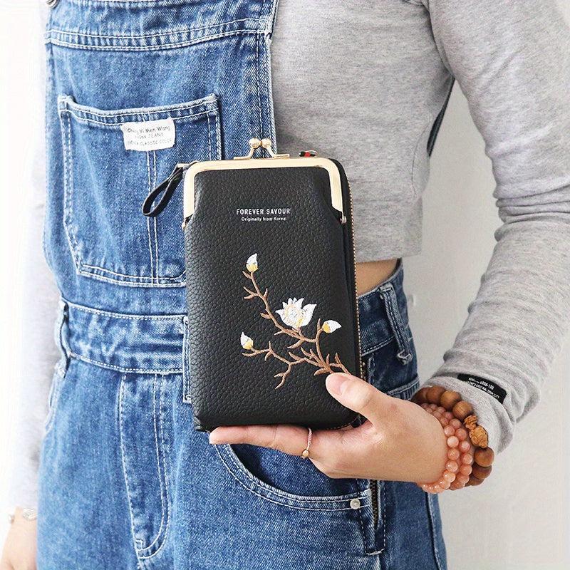 Flower Embroidered Clutch Wallet Portable Coin Purse Women's Bag