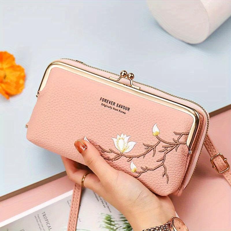 Flower Embroidered Clutch Wallet Portable Coin Purse Women's Bag