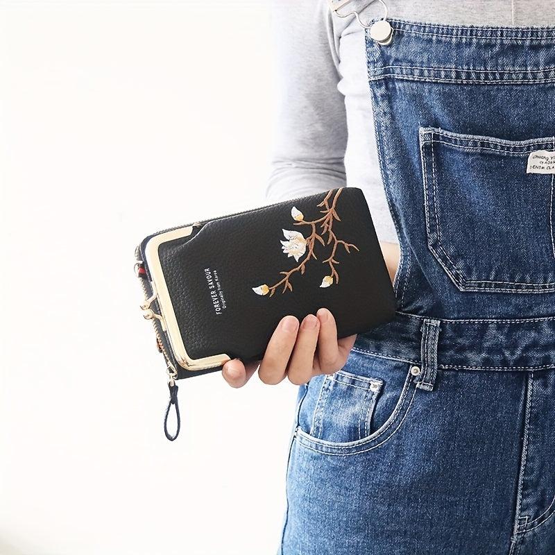Flower Embroidered Clutch Wallet Portable Coin Purse Women's Bag