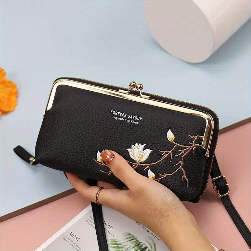 Flower Embroidered Clutch Wallet Portable Coin Purse Women's Bag