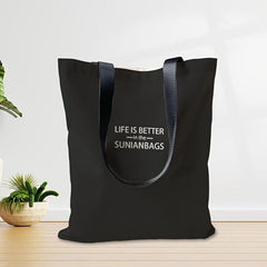 Letter Detail Canvas Tote Bags for Work & Shopping