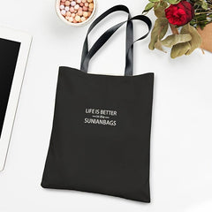 Letter Detail Canvas Tote Bags for Work & Shopping