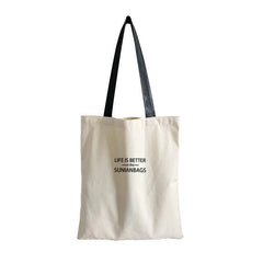 Letter Detail Canvas Tote Bags for Work & Shopping