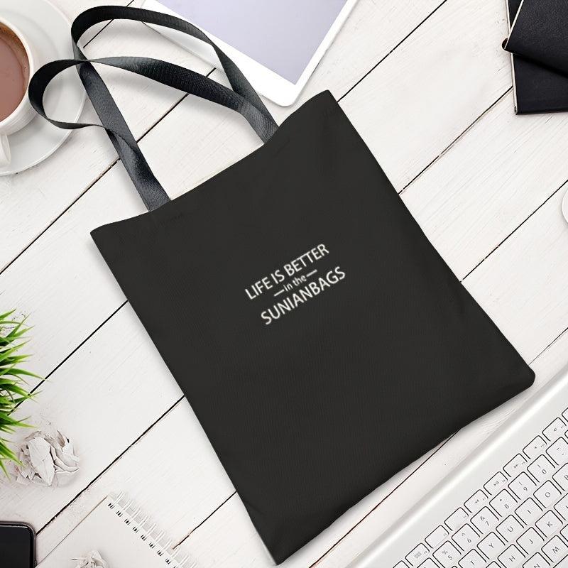 Letter Detail Canvas Tote Bags for Work & Shopping