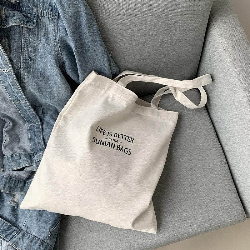 Letter Detail Canvas Tote Bags for Work & Shopping
