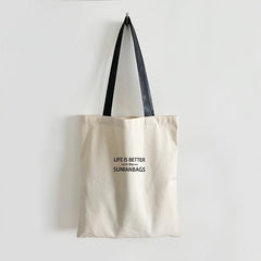 Letter Detail Canvas Tote Bags for Work & Shopping
