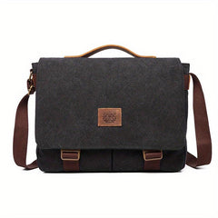 Men's Canvas Shoulder Bag with Leather Trim Casual Crossbody Tote