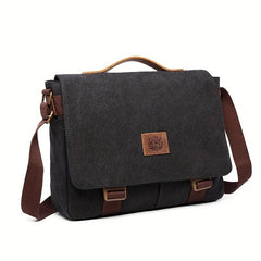 Men's Canvas Shoulder Bag with Leather Trim Casual Crossbody Tote