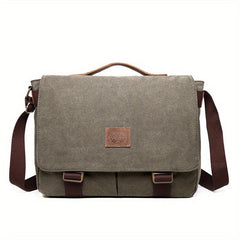 Men's Canvas Shoulder Bag with Leather Trim Casual Crossbody Tote