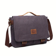Men's Canvas Shoulder Bag with Leather Trim Casual Crossbody Tote