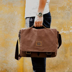 Men's Canvas Shoulder Bag with Leather Trim Casual Crossbody Tote