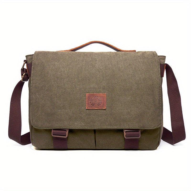 Men's Canvas Shoulder Bag with Leather Trim Casual Crossbody Tote