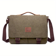 Men's Canvas Shoulder Bag with Leather Trim Casual Crossbody Tote