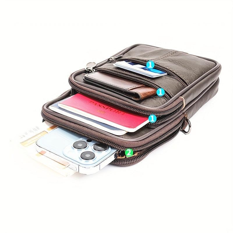 Men's Leather Crossbody Bag Shoulder Bag Mini Phone Bag For Travel Work