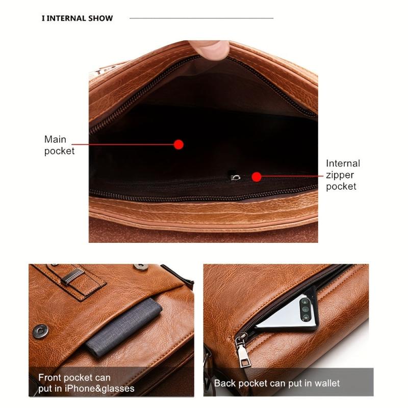 Men's Casual PU Leather Shoulder Bag Business Crossbody Bag