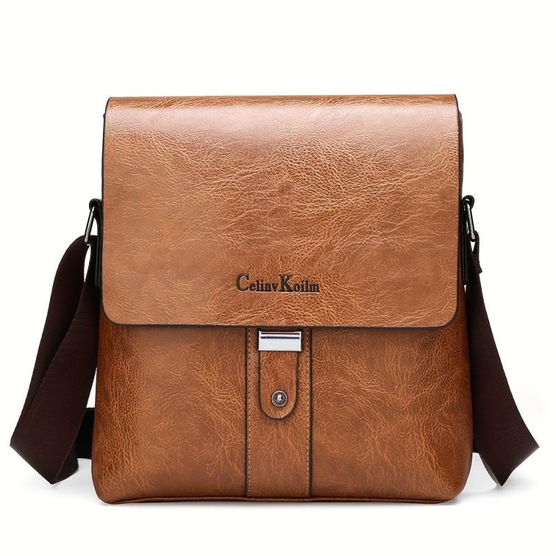 Men's Casual PU Leather Shoulder Bag Business Crossbody Bag