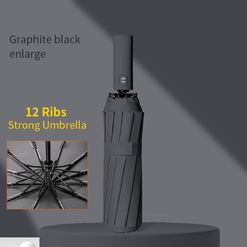 12 Ribs Strong Auto-Fold Umbrella Rain/Shine Use