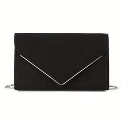 Metal Chain Clutch Chamois Flap Purse Evening Bag