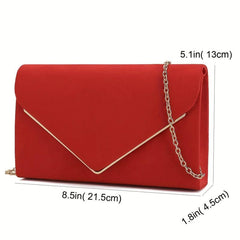 Metal Chain Clutch Chamois Flap Purse Evening Bag
