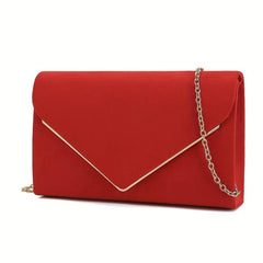 Metal Chain Clutch Chamois Flap Purse Evening Bag