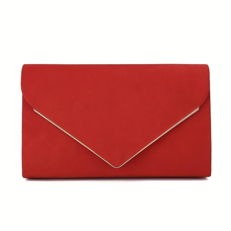 Metal Chain Clutch Chamois Flap Purse Evening Bag