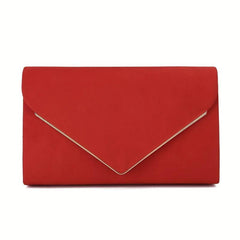 Metal Chain Clutch Chamois Flap Purse Evening Bag